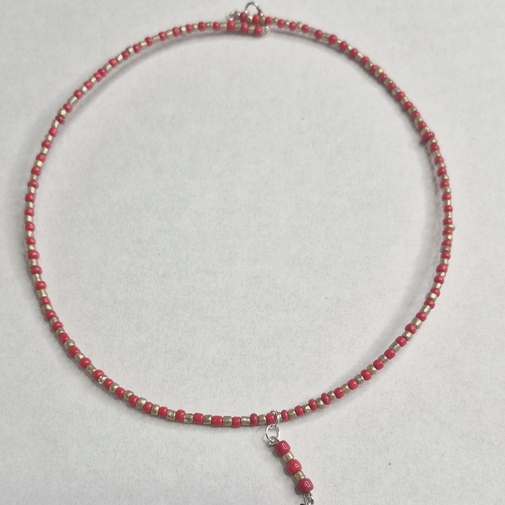Red and Gold Beaded Choker With Charm
